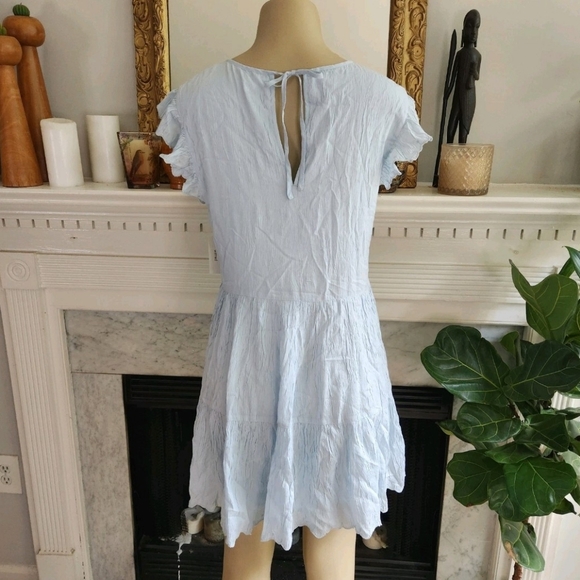 Aritzia Wilfred Blue Crinkle Babydoll Dress Sidonie Ruffle Boho Size Small - Picture 5 of 10
